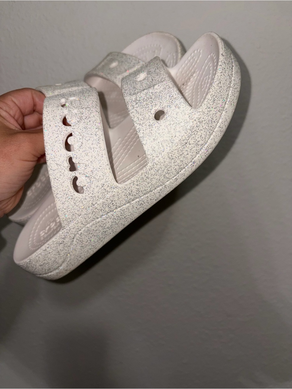 CROCS Glitter Slide Sandals - White Sparkle